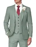 HUUTOE Herren 3-teiliger Anzug Slim Fit Business Hochzeit Trauzeugen Abschlussball Anzüge Ein-Knopf-Blazer Jacke Weste Hose Smoking Set, Salbeigrün, M