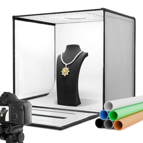 RaLeno Fotobox, 50 x 50 cm Fotostudio Set, PU-Innenfutter Lichtbox, Graue Lichtzelte 50W 5500K 97 CRI inkl.6 PVC-Hintergrund für Kamerafotografie
