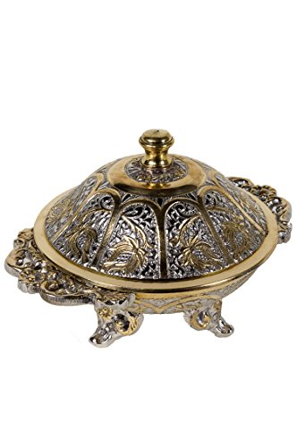 Orientalische Zuckerdosen Dosen Messing Silber & Gold Khasib 14cm | Marokkanische Minzdose Tee Kaffee Dose klein | indische Vintage Vorratsdose Gewürzdose rund | Orientalische Dekoration auf dem Tisch