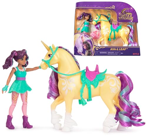 Unicorn Academy AVA und Einhorn Leaf Set - ca. 12 cm große Originalfiguren zur beliebten Netflix Serie mit Zwei Accessoires und Haarbürste für fantasievolles Rollenspiel, für Kinder ab 4 Jahren