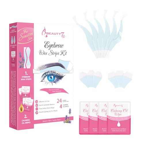 Beauty7 Augenbrauen Wachsstreifen Fit Wax Strips vorgeschnitten augenbrauen wachs 24stk augenbrauen wax streifen mit 4stk Wachsentferner Tücher enthaarungsstreifen Geeignet für sensible Haut Frau