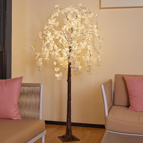 LOGT LED Lighted Tree with Cherry Blossom 180CM Fairy Lights Pink Flower Faux Tree Lichter USB Lichterbaum mit Fernbedienung 8 Lichtmodi Deko Lampe Indoor Outdoor für Haus Zuhause Party,1.5m