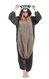 SimZoo Kigurumi Tier Onesie Unisex Erwachsene Pyjamas für Karneval Halloween Schlafanzug Party Cosplay Animal Jumpsuit,Grauer Waschbär