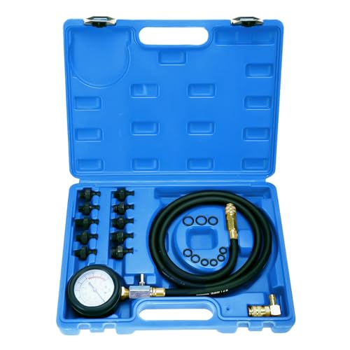 BOOMSTART Öldruckmessgerät Kit, 140psi 10bar Öldruckprüfer Öldruck Messgerat KFZ, Öldruckmesser Öldruckmanometer Öldrucktester mit Adaptern für PKW LKW Fahrzeuge (Blau)