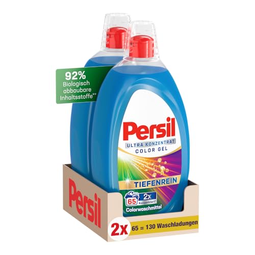 Persil Ultra Konzentrat Color Waschmittel (2 x 65 Waschladungen), hochkonzentriertes Flüssigwaschmittel mit Tiefenrein-Plus Technologie gegen hartnäckigste Flecken