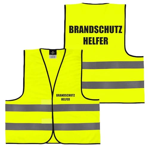 Alsino Warnweste mit Aufdruck - Sicherheitsweste Notarzt Sanitäter Brandschutzhelfer Ersthelfer Ordner Rücken/Front- Druck - M/XL/XXL/5XL, Größe wählen:M, Motiv wählen:019 Brandschutzhelfer (Gelb)