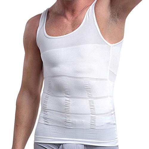 Taoqiao Kompressionsunterwäsche Männer Körper abnehmen Herren Tanktop figurformendes Unterhemd für Männer Sport Fitness Bodyshaper Bauchweg (Weiß XL)