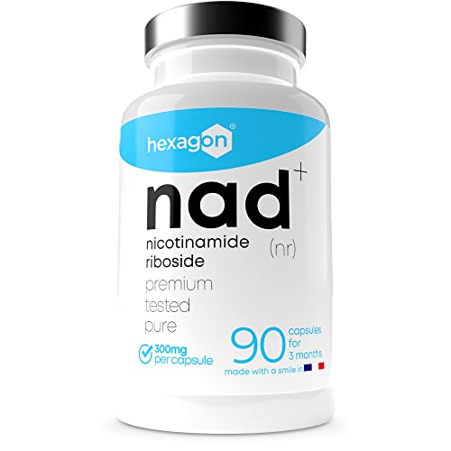 NAD+ Nicotinamide Riboside Chloride 300mg - +3 Monate Kur - NAD Booster - Anti-Aging & Gegen Müdigkeit - Made in France - 90 Vegetarische Kapseln - Vegan - Hexagon