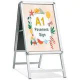 STANDNEE Kundenstopper A1 Plakatständer Outdoor Silber Bürgersteig Schild Rahmen Schild Doppelseitiges Display A-Board Schild Halter für Werbung (Silber-A1)