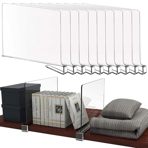 KIMIGO 10 Stück Transparente Acryl Regaltrenner,Multifunktionaler Regaltrenner,30 x 20 cm Regalteiler,Verstellbarer Regaltrenner für Bücherregal,Schlafzimmer Küche Schränke,Shelf Divider