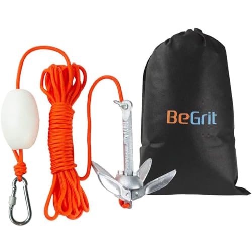 BeGrit 0,7Kg Anker Faltanker verzink Ankerset mit 10m reißfesten Ankerleine ø 6 mm & Ankerboje Kugel Set(Silber)