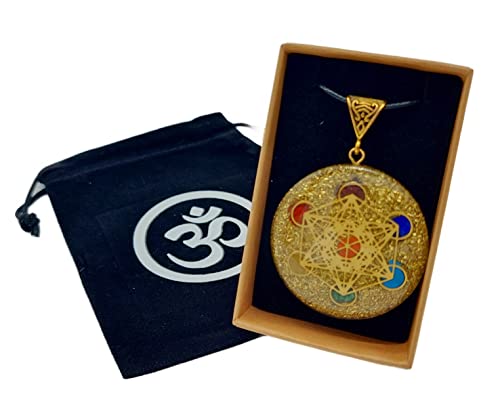 Orgonit Gold Kupfer Chakra Amulett rund mit Metatrons Würfel in Schmuckbox | Energie Schutz Glück Harmonie