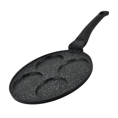 Herzberg, HGCP264HO, Pfannkuchen- und Pfannkuchenpfanne aus Marmor mit Antihaftbeschichtung, 4 Stellen, ideal für gesundes Kochen, kratzfest, leicht zu reinigen, 26 cm, schwarze Farbe