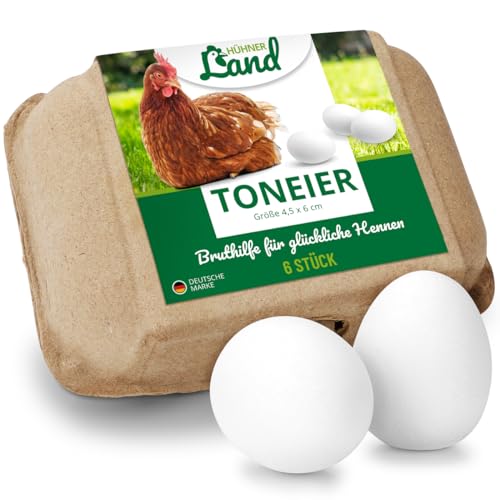 HÜHNER Land Toneier für Hühner 6 Stück – Bruthilfe, Gipseier Hühner, Naturgetreue Nesteier, Legeeier zur Bruthilfe, künstliche Hühnereier, Eier für Nestplatzbestimmung