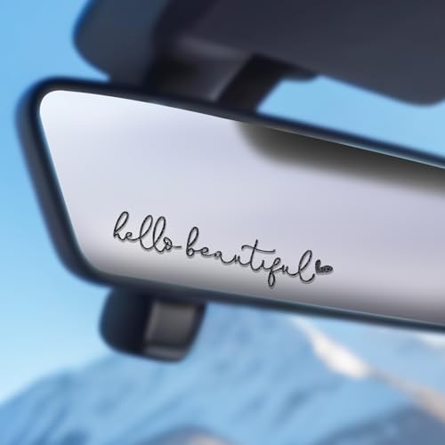 JIEYAO 4 Stück "hello beautiful" Rückspiegel Aufkleber, Affirmations Autoaufkleber für Fenster mit Herz Süß Autospiegel Aufkleber Vinyl Wasserdichter Aufkleber Autozubehör Geschenk für Fahrer Frauen