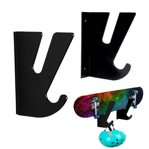 Skateboard Wandhalterung, Acryl Skateboard Halterung Wand Longboard Wandhalterung Skihalterung Wand mit Aufbewahrungshaken Skateboards Horizontale Aufhänger Display Rack für Wohnzimmer Garage, 2 Stück