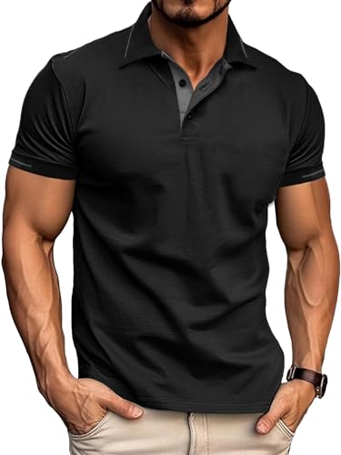 Comilaka Herren Poloshirt Kurzarm Polo Kontrast Polohemd Male Klassisches T Shirt Freizeit Sommer