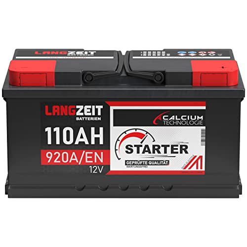 LANGZEIT Autobatterie 110AH 12V 920A/EN Starterbatterie +30% mehr Leistung ersetzt Batterie 100Ah 105Ah, kompatible mit PKW, lead acid