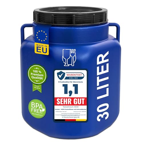 plasteo® 30 Liter Weithalsfass mit Deckel und Griffen Eckig Blau, Lebensmittelecht und BPA-Frei, Futtertonne Kunststofffass Universalfass Deckelfass Wasserfass Regentonne Lagerfass, Blau