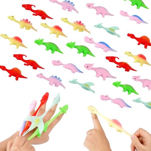 30 Stück Schleuder Dinosaurier Spielzeug, Elastischer Drachenkind Finger Toys, Zufällige Farbe Schleuder-Dinosaurier-Finger Spielzeug, Schleuder Dinosaurier Fingerspiel für Kinder ＆ Erwachsene