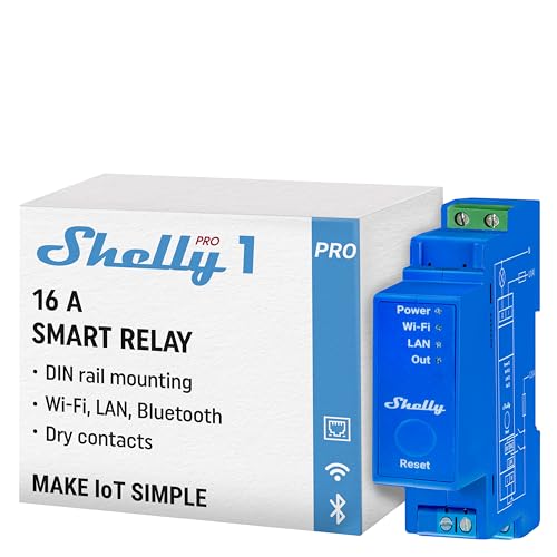 Shelly Pro 1 | LAN, WLAN & Bluetooth 1-Kanal-DIN-Schienen-Smart-Schalter mit Trockenkontakt | Lichtschalter Kompatibel mit Alexa & Google Home | iOS Android App | Kein Hub erforderlich