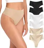 Wealurre 6er Pack Tanga Damen String Seamless Slips Damen High Waist Unterwäsche Nahtlose Unsichtbarer Unterwäsche Frauen Mehrpack XS-XL（835B/W/S M）