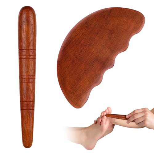 ACWOO Massage Holz, Thai-Massagestäbchen, 2pc Massage-Werkzeugsets mit Tabelle für Holzstab, Kratzbrett, für Erleben Sie Sofortige Schmerzlinderung Trigger Holz Massagestäbchen