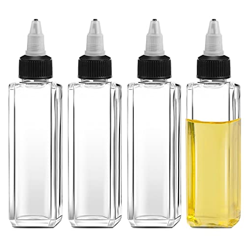 4 Stück Squeeze Flaschen Ölflasche 3,4 oz Ölspender mit Kappen Kunststoffbehälter für flüssige Gewürze Klare Auslaufsichere Spenderflaschen für Öl-Sojasauce-Essig (100ML)