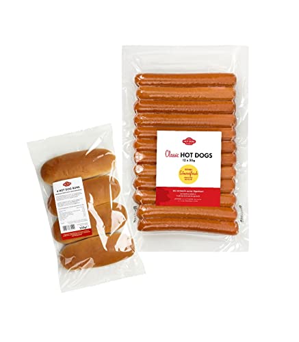 HOT DOG WORLD - Hot Dog Würstchen & Brötchen Set (CLASSIC, 24-teiliges Set) für 12 Hot Dogs