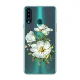 Herbests Kompatibel mit Samsung Galaxy A20S Hülle Silikon Case Transparent Silikon Schutzhülle mit Tiere Muster Ultradünn Stoßfest Rückschale Tasche Crystal Clear Soft Case,Weiß Blume