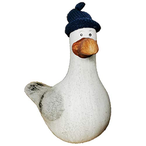 Land-Haus-Shop Möwe mit Strickmütze Dekofigur Hinnerk Keramik Maritim Vogel Meer Küste Strand (Gross 20cm hoch)
