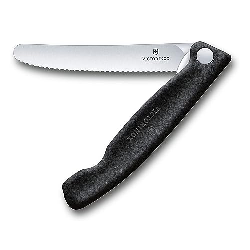 Victorinox Swiss Classic, Profi Tomaten- und Tafelmesser, Extra Scharfe Klinge, Wellenschliff, 11 cm, Rostfreier Stahl, schwarz