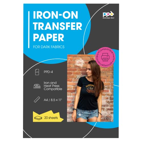 PPD 20xA4 Inkjet Premium Transferpapier für Dunkles Textil, Bügeleisen und Transferpresse PPD-4-20