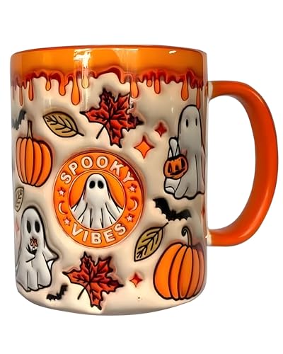 Keramische Kaffeetasse, Keramikbecher mit Kürbis Geist Cartoon Muster, Kaffeetasse und Teetasse mit Griff, für Halloween, Weihnachten, Geburtstag und andere Feiertage