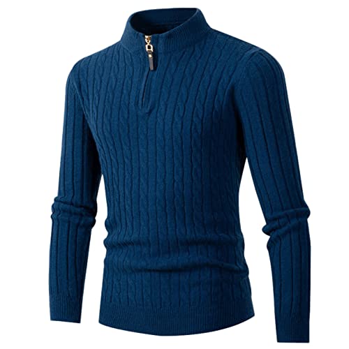 WKAYsIV Türkische Mantel Herren Wolle Stricken Vielseitig Stehkragen Langarm Strickjacke Herren Mantel Übergröße (Blue, XXXL)