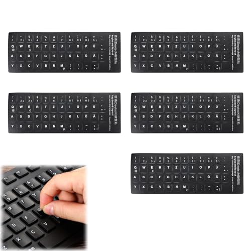 XIWUPO Tastaturaufkleber Deutsch, Tastatur Aufkleber Sticker Deutsch, Tastatur Aufkleber, Buchstaben Aufkleber Für Tastatur, Keystickers Russian, Für Jede Standard-Tastatur,Laptop-Tastatur,5 Stück