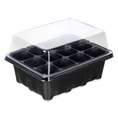 Schramm® Anzucht Set Gewächshaus Anzucht Schale Töpfe Zimmergewächshaus 18,5 x 10 x 14,5 cm für 12 Anzuchttöpfe Anzuchtset Mini-Gewächshaus schwarz