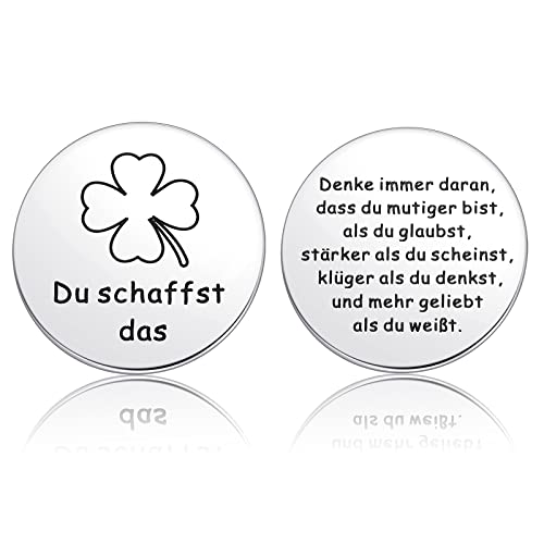 Photect Motivierend Tasche Umarmung Glücksbringer mit Tasche Du Schaffst Das Glücksbringer Edelstahl Doppelseitig Token Inspirierendes Geschenk Rund Glücksmünze (Weiß, Engel)