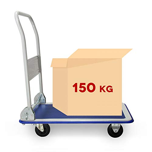 Grafner Industrie Plattformwagen mit pannensicheren Reifen, klappbar, 150 kg Tragkraft, Antirutsch-Beschichtung und gummierter Kantenschutz, große Ladefläche 47 x 72,5 cm, Transport Wagen Trolley