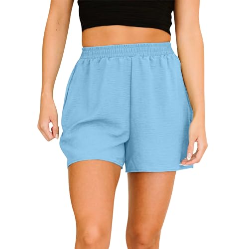 Kurze Hose Damen Shorts Sommerhose Leicht, Kurze Sporthose Laufshorts Trainingshose Frauen Hohe Taille Kurz Laufhose Running Shorts Trainingshose Sportshorts Lässig Urlaub Badeshorts mit Taschen