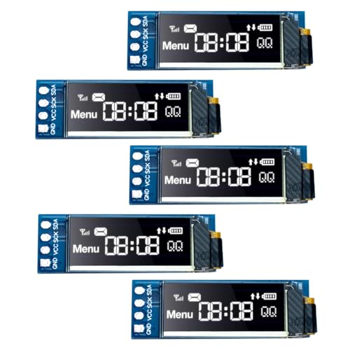 5 PCs 0,91 Zoll I2C OLED Display Module IIC OLED -Bildschirm Treiber DC 3,3 V ~ 5V kompatibel mit Arduino Raspberry Pi (weiß)