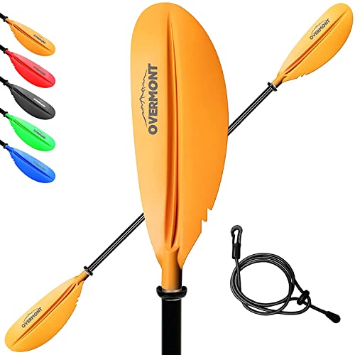 OVERMONT Paddel Aluminium Doppelpaddel SUP Paddel 222cm mit verstellbaren Paddel-Blätter für Kanusport Kajakfahren Kanadier Boot Ruderboot Schwarz/Rot/Orange