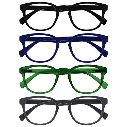 OPULIZE Pop Lesebrille 4er Pack Keck Rund Matt Rahmen Federscharniere Kratzfest Schwarz Blau Grün Grau Herren Damen RRRR2-1367 +2.00