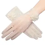 Nujvnuj Lace Handschuhe Damen Fingerlose Spitze Handschuhe Radfahren Kurze Handschuhe Atmungsaktiv Anti-Rutsch Touchscreen, Spitze Handschuhe für Hochzeit Tea Party Cosplay Kostüm Beige