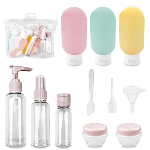 Newpop 11 Stück Reiseflaschen Set, Reiseflaschen zum Befüllen Kosmetik Flüssigkeiten, Auslaufsicher Nachfüllbare Reise Container, Toilettenartikel mit Kulturbeutel für Shampoo Creme Spülung Lotion