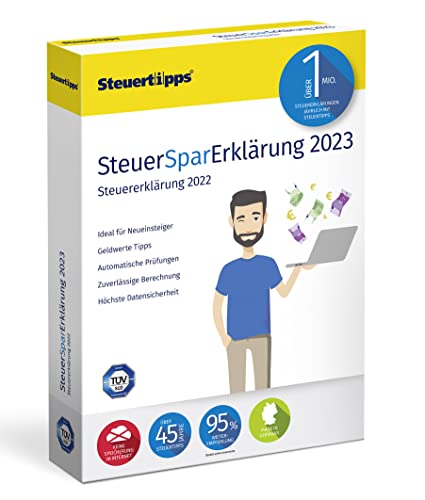 SteuerSparErklärung 2023, Schritt-für-Schritt Steuersoftware für die Steuererklärung 2022, CD-Version für Windows 8, 10 und 11