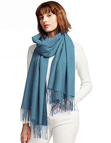 MaaMgic Schal Damen Warm Winter Herbst unifarben Baumwolle mit quasten/fransen, 40+ Farben Einfarbig & Kariert Pashmina xl Stola Schals MEHRWEG,Soft Blau