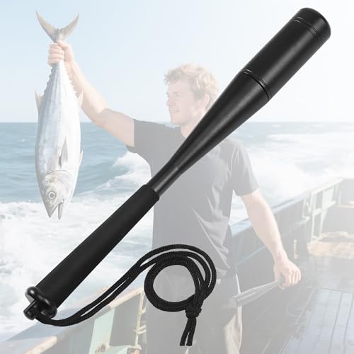 Starvortex Aluminium Fischbetäuber, 25CM Langlebig Fischtöter Holz mit Rutschfester Schaumgriff, 25mm Durchmesser Fisch Totschläger Angeln mit Hakenlöser, Tragbar Angelzubehör mit Lanyard (Schwarz)