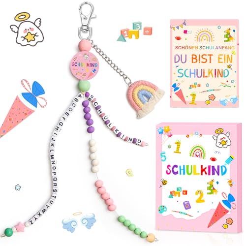 Schultüte Mädchen, Einschulung Rechenkette 1. Klasse- Schulkind Schulanfang 2025 Mädchen Bastelset Schulstart, Geschenk Einschulung, Glücksbringer Schulanfang Geschenke mit Grußkarte Geschenkbox