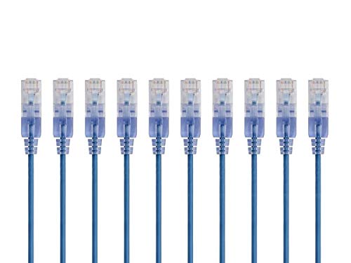 Monoprice SlimRun Cat6A Ethernet-Patchkabel – Netzwerk-Internetkabel – RJ45, verseilt, UTP, reines blankes Kupferdraht, 30AWG, 6 m, Blau, 10 Stück